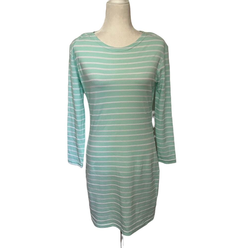 STS Striped Sheath Dress Sz XS Coastal Preppy Long Sleeve Texture MInt Office - Picture 2 of 12